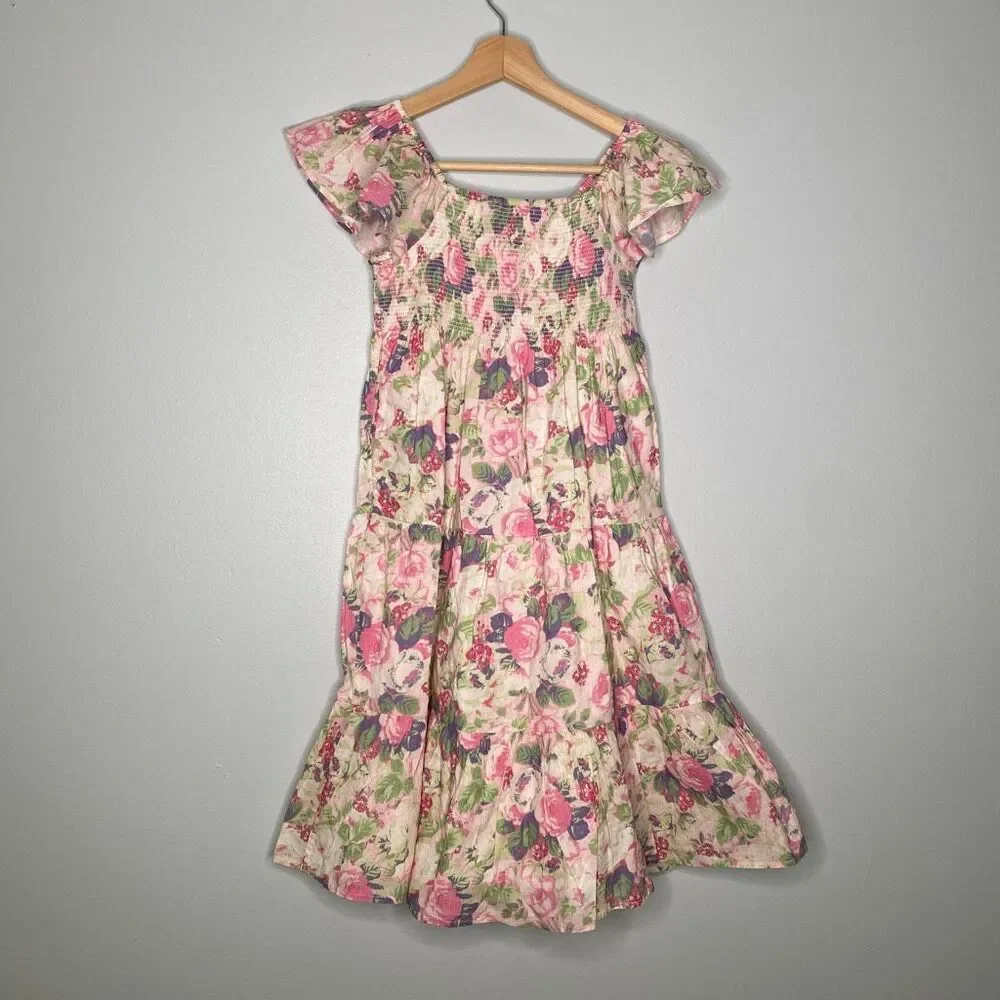 LoveShackFancy Girls Floral Ruffle Cotton Dress – Size 10